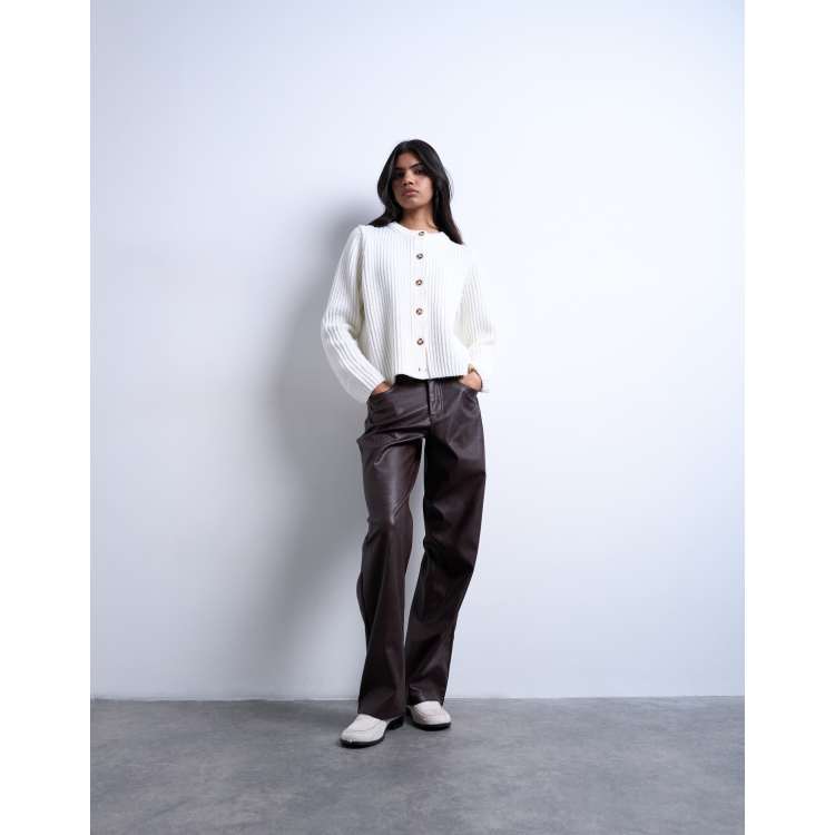 Topshop faux leather cinch pants in brown | ASOS