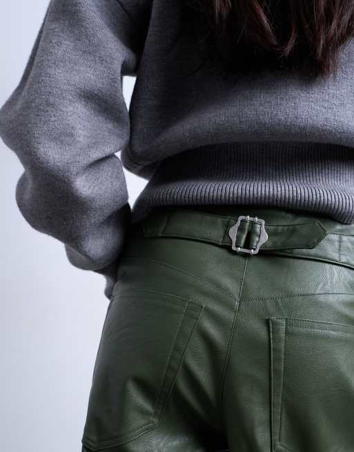 Topshop faux leather cinch pants in green, 2 of 5