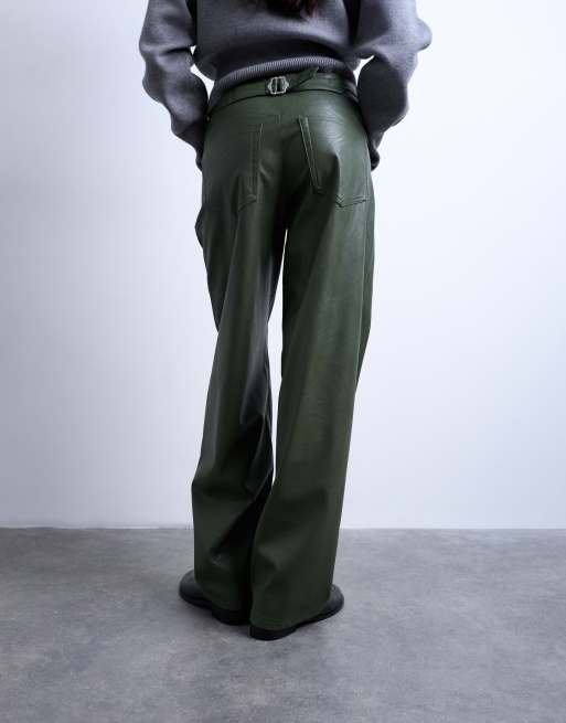 Topshop faux leather cinch pants in green, 5 of 5