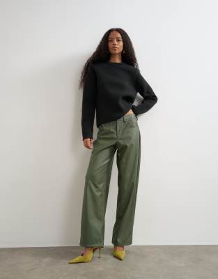 Topshop Faux Leather Cinch Pants In Green