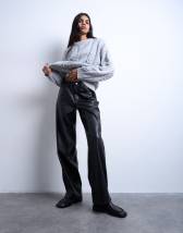 Topshop faux leather cinch trouser in black