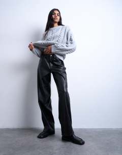 Faux leather cinch trouser in black