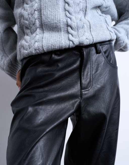 Topshop faux leather cinch pants in black
