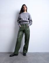 Topshop faux leather cinch trouser in green