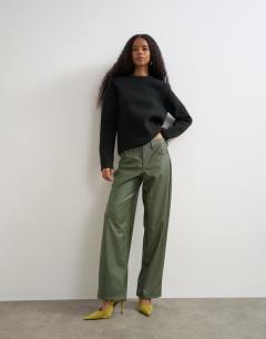 Faux leather cinch trousers in green