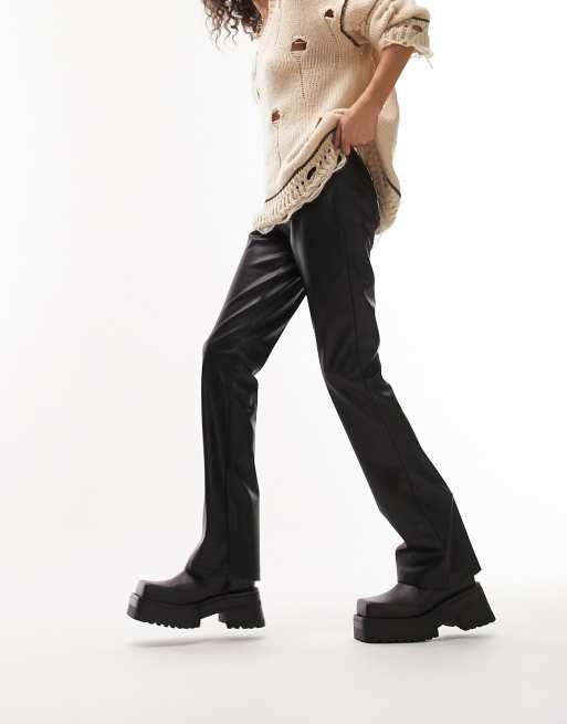 Topshop faux store leather flare pants