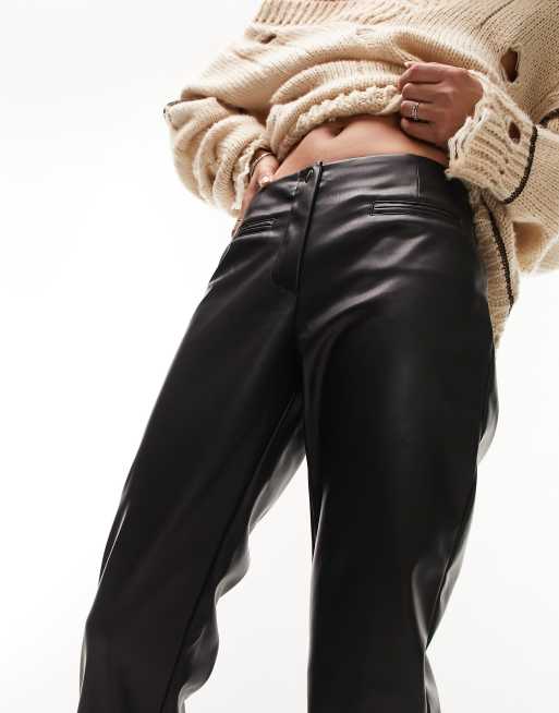 Topshop faux leather low rise flare pants in black