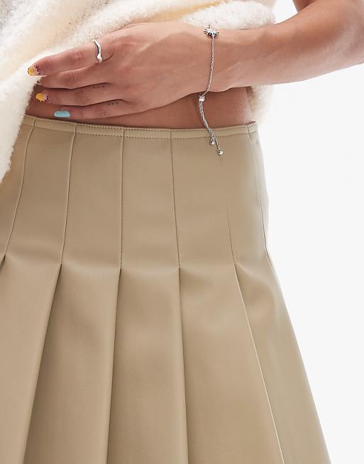 Topshop faux leather clean pleated mini skirt in sage | ASOS Topshop faux leather clean pleated mini skirt in sage | ASOS