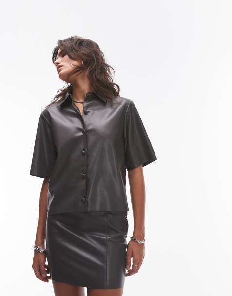 Topshop faux leather co ord mini skirt in grey - view 1