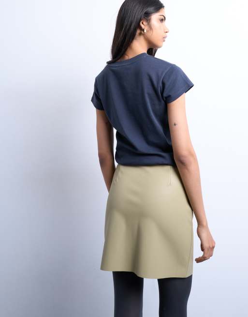 Topshop faux leather co-ord mini skirt in sage, 4 of 5