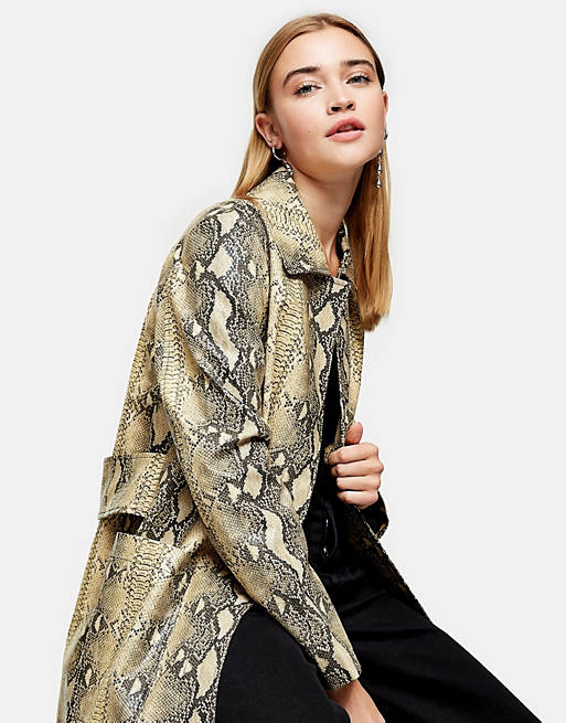 Topshop faux leather coat in snake print | ASOS