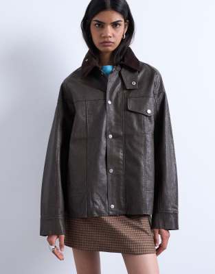 Topshop Faux Leather Cord Collar Jacket