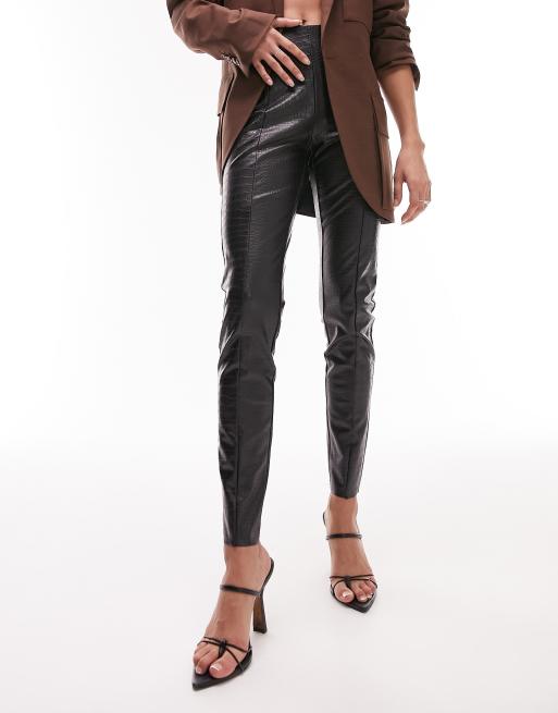 Bershka faux leather croc legging in black