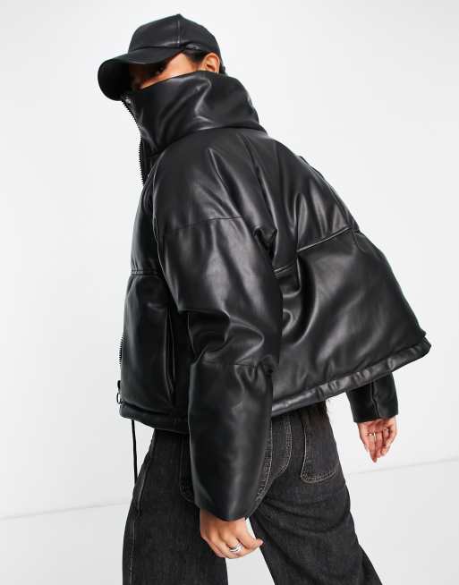 Leather crop puffer jacket online