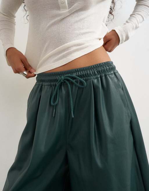 Topshop faux leather culotte in green, 3 of 5