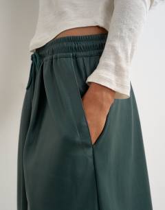 Model wearing Faux leather culotte in green