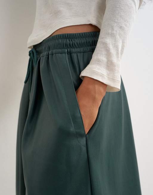 Topshop faux leather culotte in green, 5 of 5
