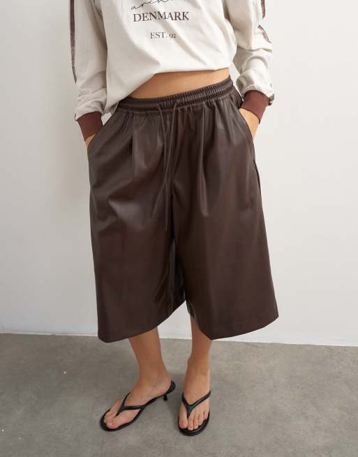 Topshop faux leather culotte pants in brown, 2 of 5