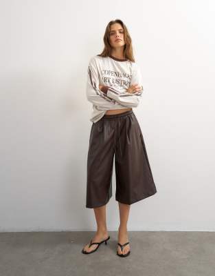 Topshop Faux Leather Culottes In Brown