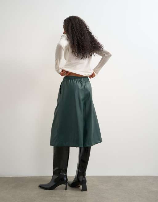 Topshop faux leather culottes in green, 4 of 5