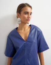 Topshop faux leather deep V neckline top in navy