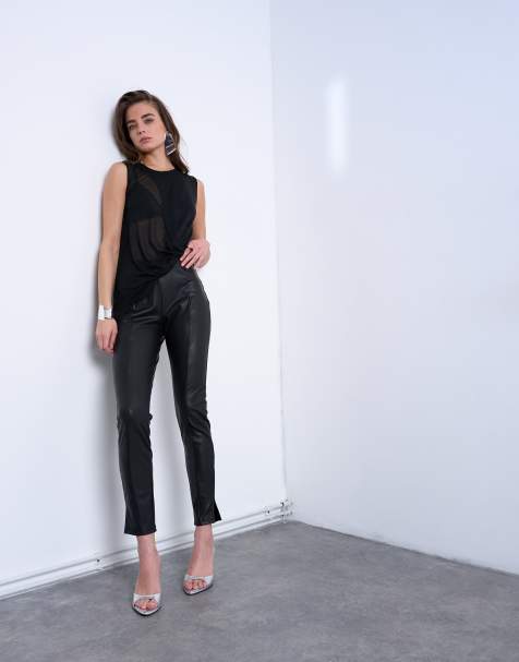 Topshop faux leather drain pipe skinny trouser in black - view 1