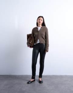 Faux leather drain pipe skinny trouser in black