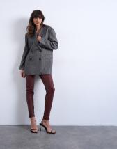 Topshop faux leather drain pipe skinny trouser in burgundy