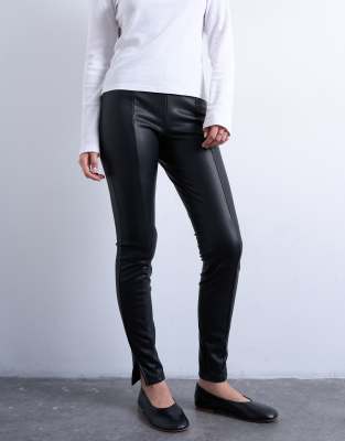 Topshop Faux Leather Drainpipe Skinny Pants In Black