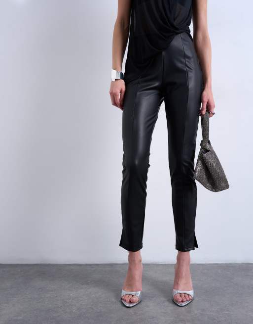 Topshop faux leather drainpipe skinny pants in black, 2 of 5