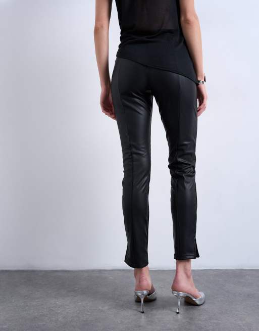 Topshop faux leather drainpipe skinny pants in black, 4 of 5