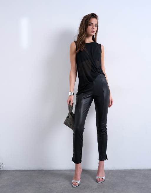 Topshop faux leather drainpipe skinny pants in black, 5 of 5