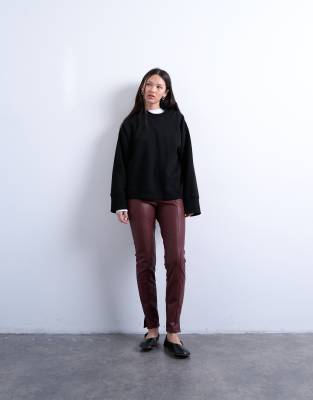 Topshop Faux Leather Drainpipe Skinny Pants In Brown