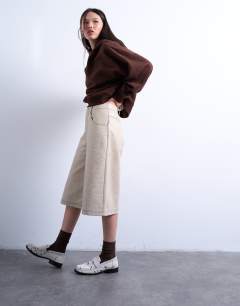 Faux leather editor longline short in cream