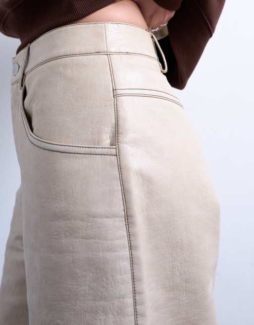 Topshop faux leather editor longline shorts in cream, 5 of 5