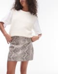 [Topshop] Topshop faux leather editor pelmet skirt in natural snake-Neutral 8 stone