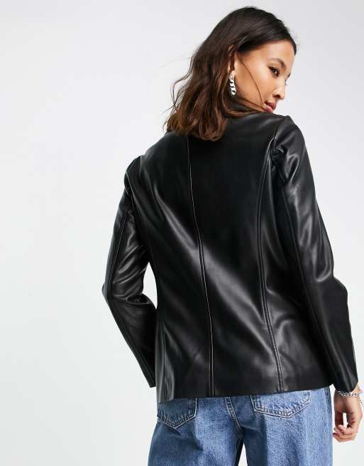 TOPSHOP Faux Leather Blazer in Black