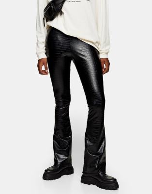 white leather flare pants