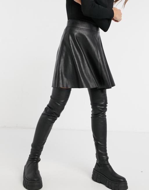 Buy Lipsy Black Faux Leather Flippy Mini Skater Skirt from the Next UK  online shop