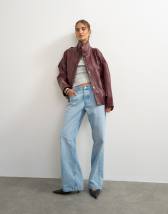 Topshop faux leather funnel neck drawstring bomber in burgundy