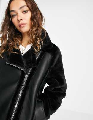 black faux fur trim biker jacket