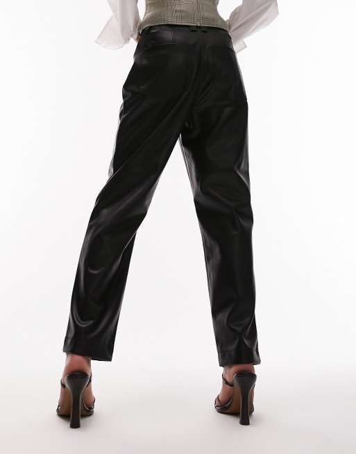 Topshop Tall faux leather high waisted peg trouser in black