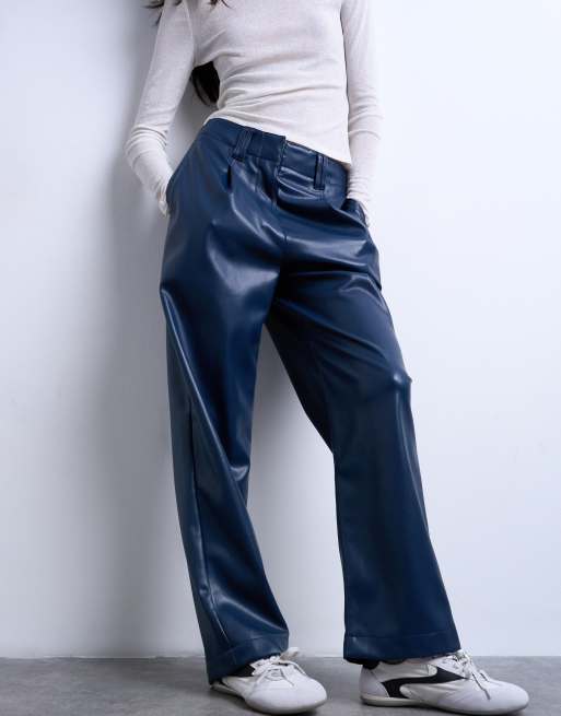 leather wide pants vintage navy ￼ Tailored For You Faux Leather Pant - Navy | Fashion Nova