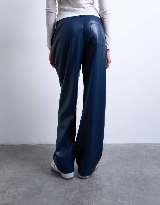 leather wide pants vintage navy ￼ Tailored For You Faux Leather Pant - Navy | Fashion Nova