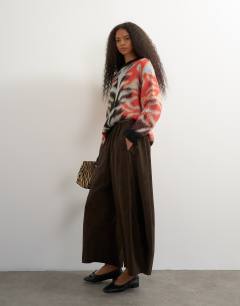 Faux leather horseshoe trousers in brown