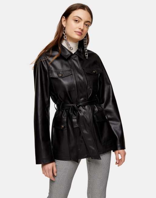 faux leather jacket in black ASOS