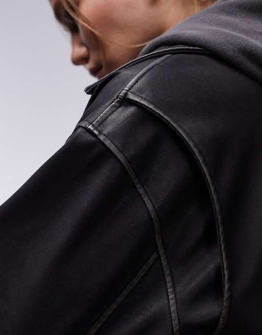 Leather zip clearance up hoodie