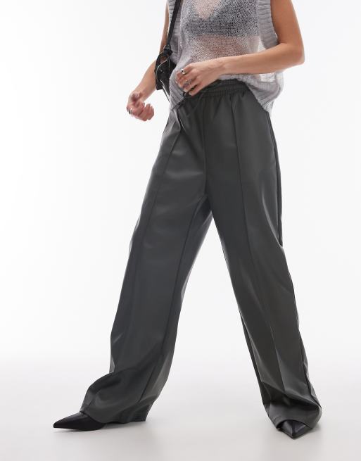 Topshop faux leather jogger in dark grey ASOS