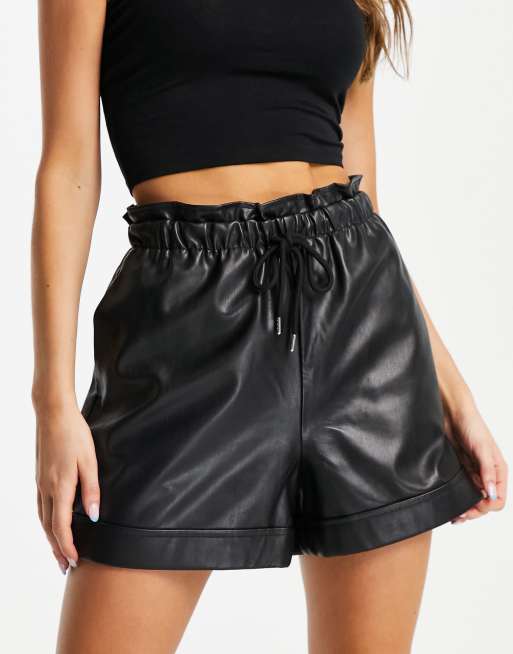 Topshop black cheap leather shorts