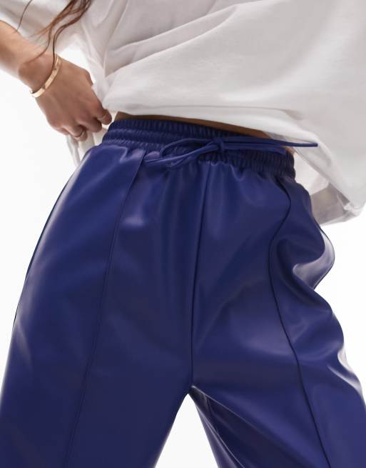 Navy blue faux cheap leather trousers